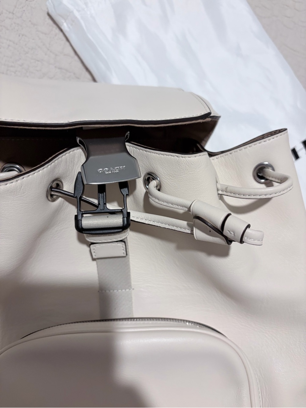Coach Leather Drawstring Shoulder Bag in Off-White